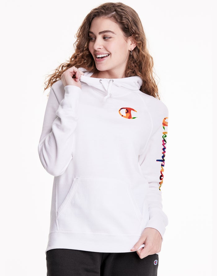 Sudadera Con Capucha Champion Mujer - Powerblend Fleece Liquid Filled C And Script Logo ( Blancas )